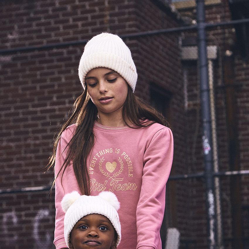 Orchestra Bonnet en tricot côtelé avec pompons pour bébé fille