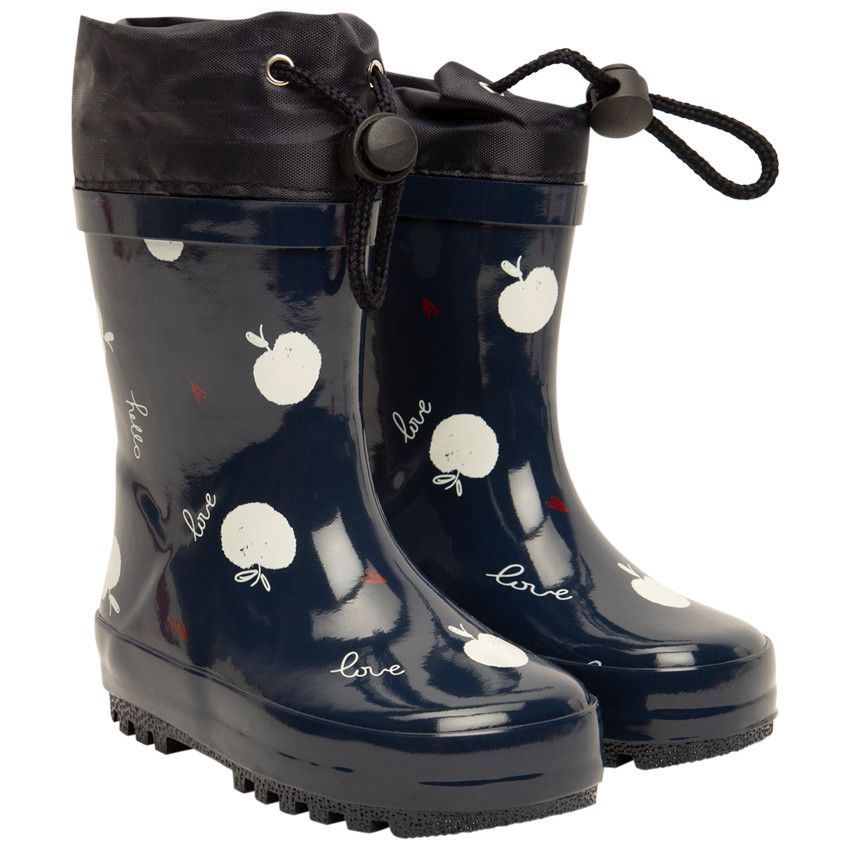 SAXO BLUES Bottes de pluie en caoutchouc imprime pommes pour bebe fille Bleu fonce 21 Chaussures bebe fille Bebe fille Orchestra