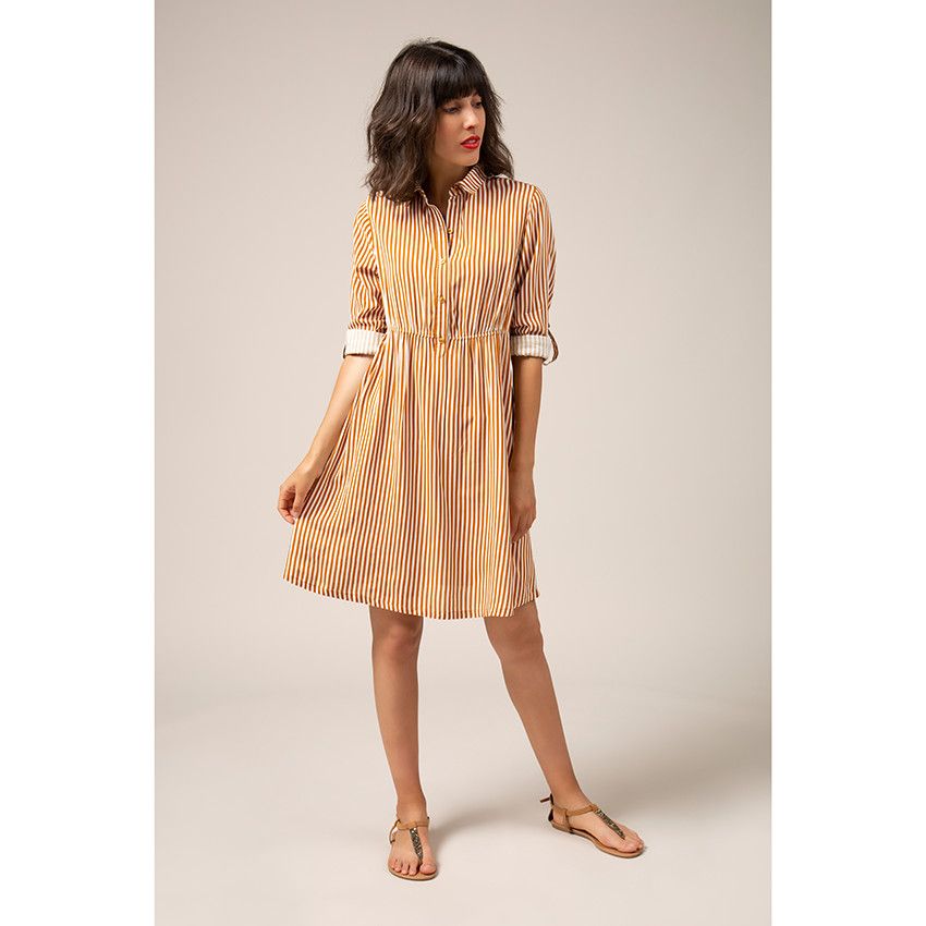 PREMAMAN Robe chemise de grossesse ?� rayures verticales all-over Caramel - M - Future maman 