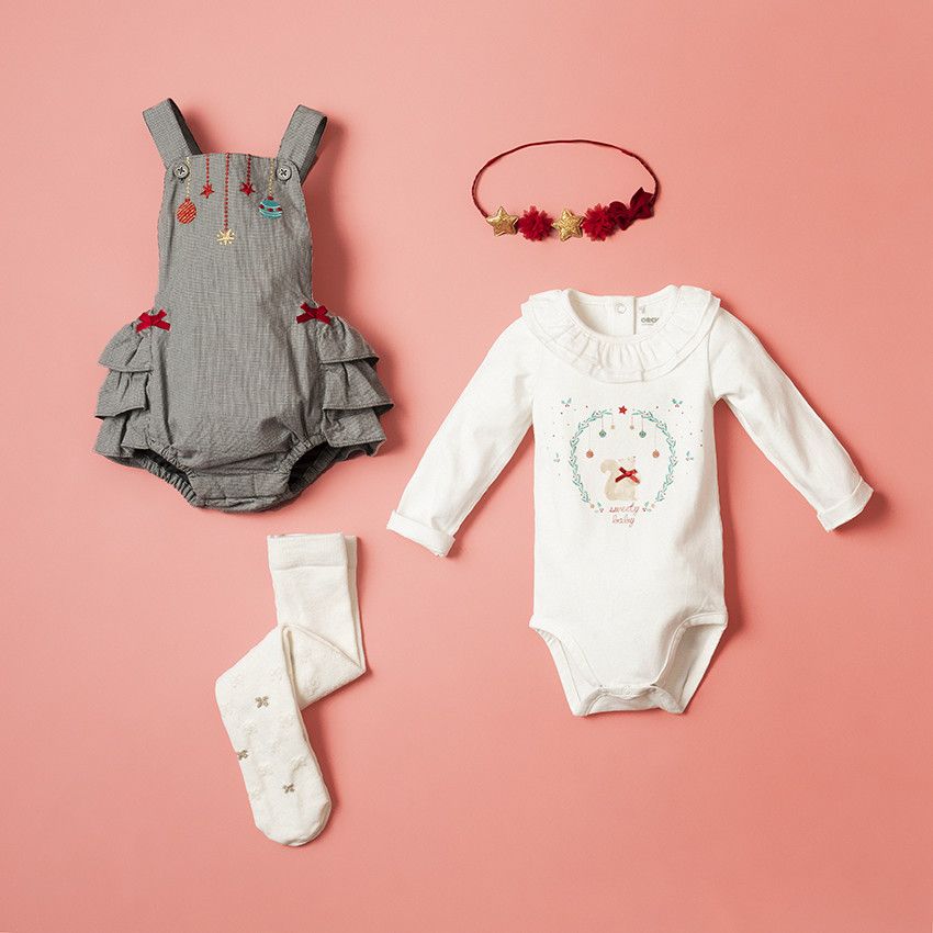 Orchestra Body manches longues en jersey print écureuil et col volanté Ecru 1 mois Body