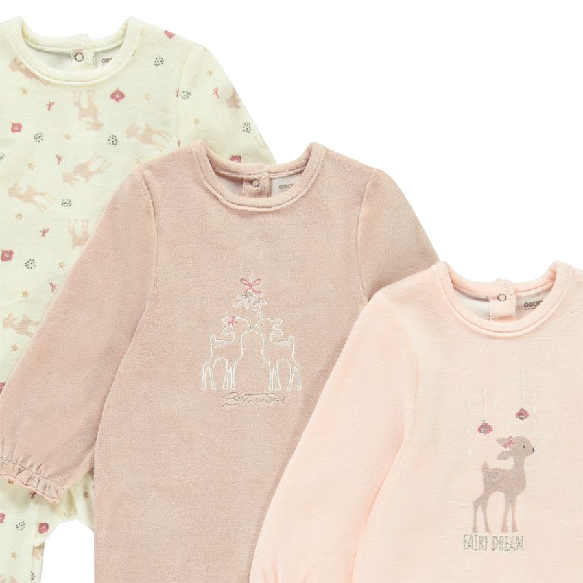 VERTBAUDET Lot De 3 Dors-Bien Velours Bébé 1 Mois (54cm) - Bois De Rose Ouverture Naissance