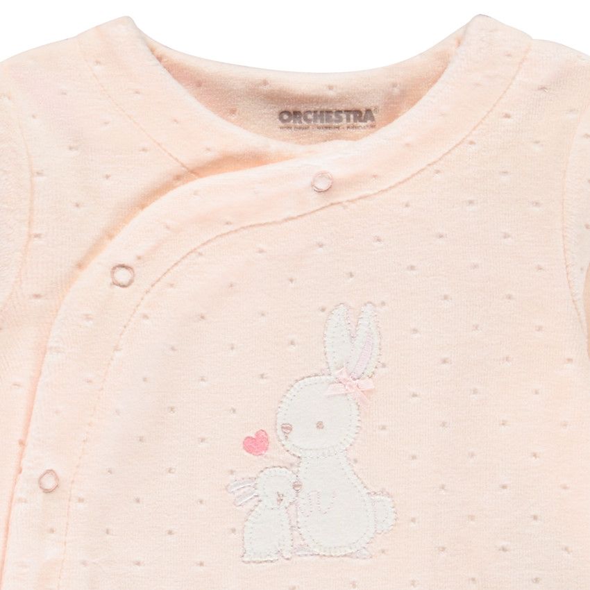 Pyjama Bébé Velours Doux Lapins - Ouverture Pressions - Pieds Antidérapants - Taille 1M (54cm)