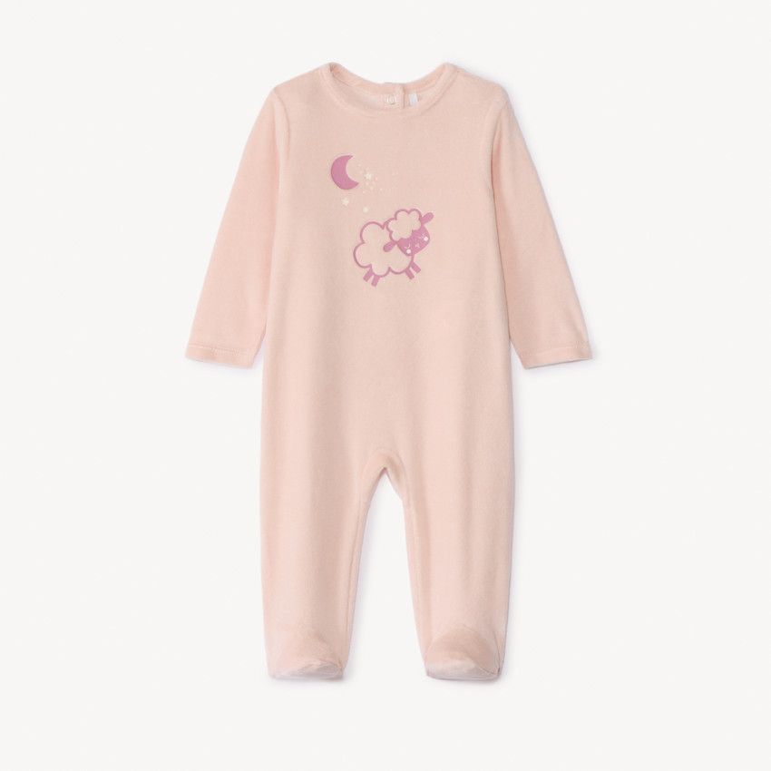Dors-bien uni en velours à motif fantaisie pour bébé fille