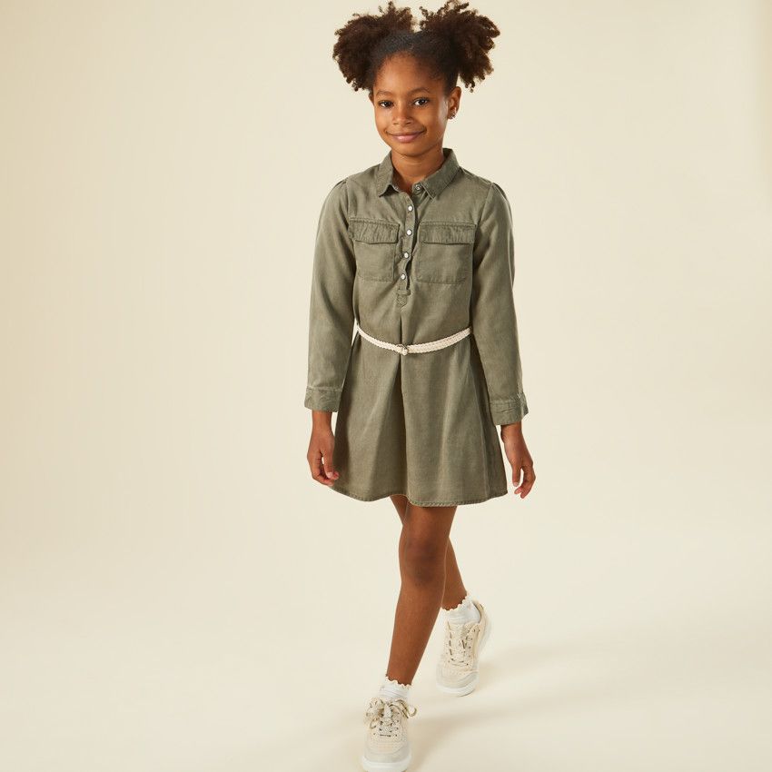 Orchestra Robe chemise avec ceinture tressee pour fille Vert 12 ans Robe Fille Orchestra