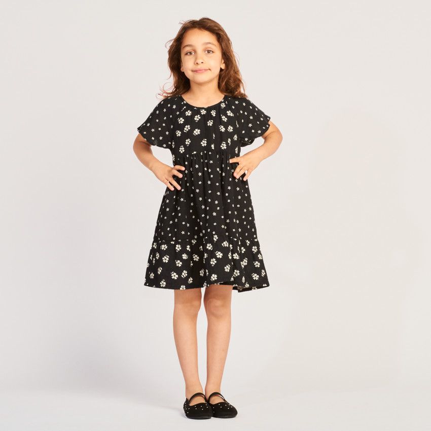 Robe Noire Strass Dorée + Fleur G Kids Taille 6 Ans - Occasion Très Bon état