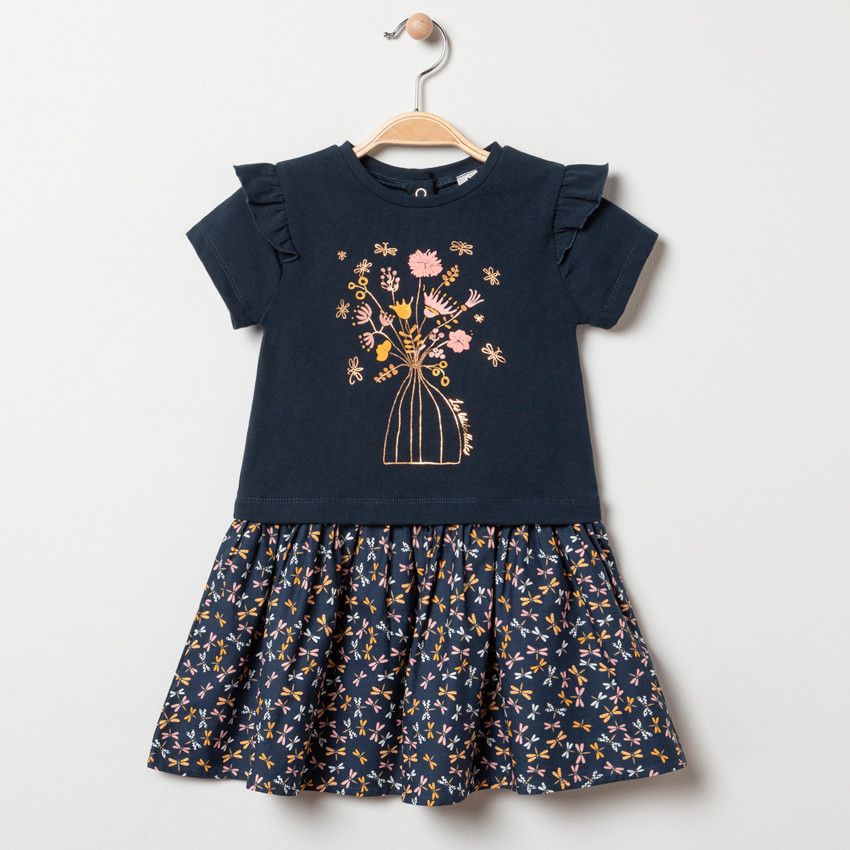 Orchestra Robe en maille manches courtes effet 2en1 Bleu 3 mois