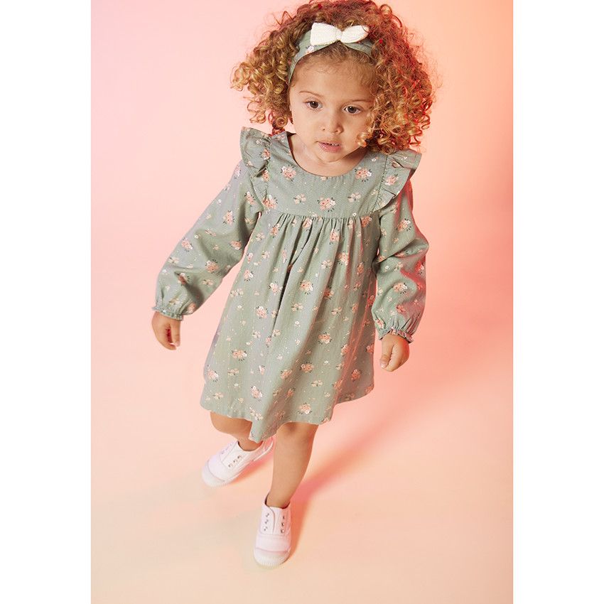 Orchestra Robe manches longues imprimé fleuri pour bébé fille Kaki
