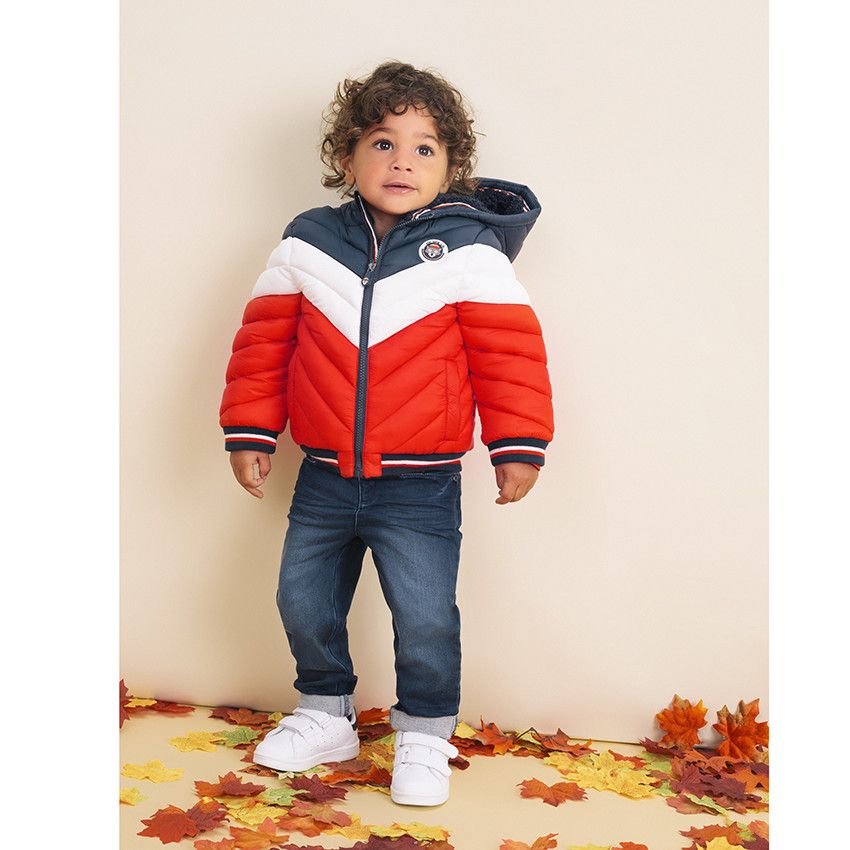 Orchestra Doudoune matelass e tricolore capuche Rouge 3 mois