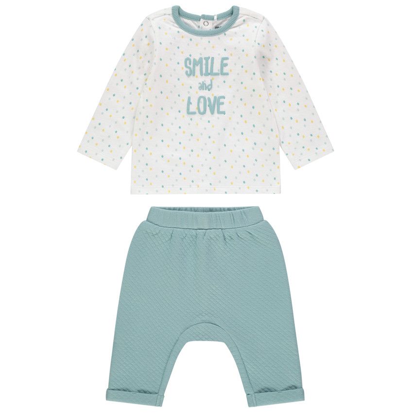 Ensemble Bébé Orchestra Vert – 3 Mois – T-shirt Et Pantalon 100% Coton – Occasion TBE