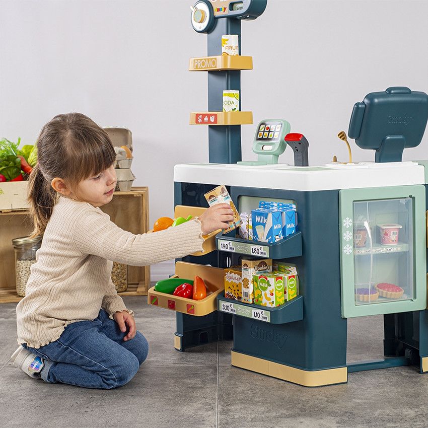 Marchande pour enfant Smoby avec chariot de course et fonctions électroniques pour s'amuser