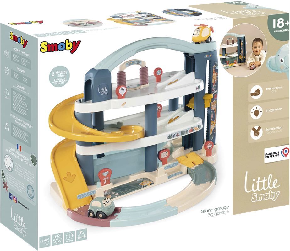Smoby Little Smoby Grand Garage 3 Niveaux - Voiture Et Hélicoptère Inclus, Dès 18 Mois, Fabriqué En France - 140203