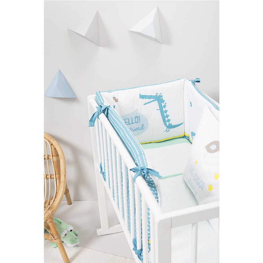 Premaman Tour De Lit En Popeline De Coton Ouatine Motif Crocodile Bleu Literie Sommeil Orchestra