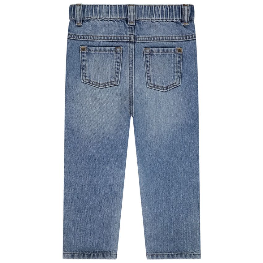 Jeans Baggy Pour Enfants - Taille élastique Avec Nœud Chien Brodé - Style Décontracté Garçon/fille - Pantalon Denim Tendance