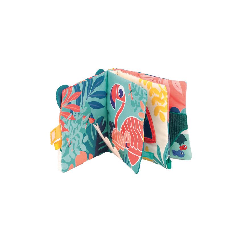 LUDI Cube D'Éveil Jungle Tissu Doux – Jouet Bébé Dès 3 Mois, Textures & Activités Sensorielles, Hochet, Miroir, Dentition
