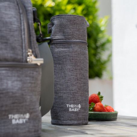 Porte-biberon Isotherme Thermobaby Gris Chiné - 1 Litre, Idéal Promenade & Voyage