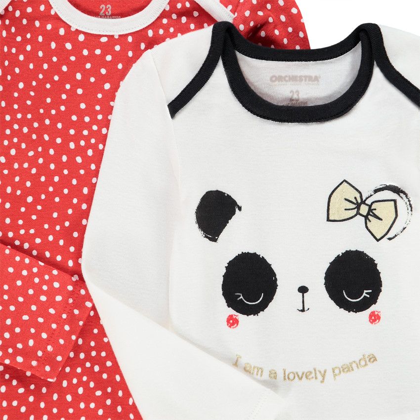Orchestra Lot de 5 bodies manches longues print panda pour bébé fille Ecru 1 mois Body