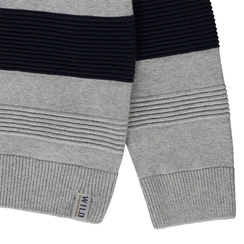 Sweat écru rayé camel poche grise brodée bébé garçon