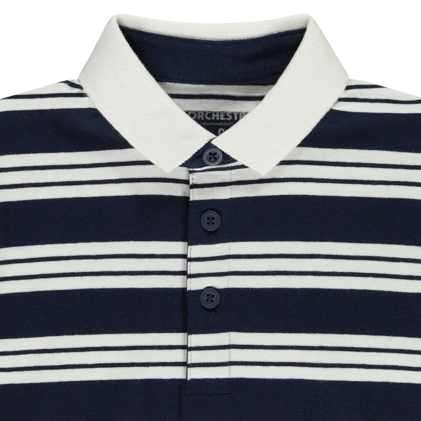 Polo garçon en coton bio bleu avec écusson campus brodé - lead | Tape à l'oeil