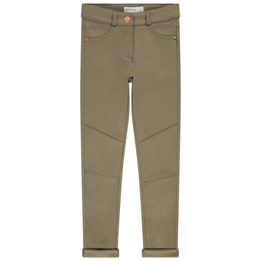 Pantalon Fille Crème Rayé Kaki Orchestra 8 Ans - Viscose, Lin, Coton, Taille élastiquée, Très Bon état