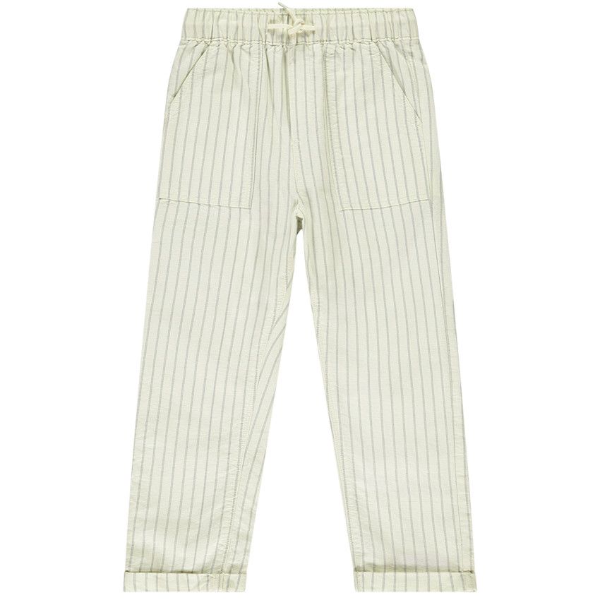 Pantalon Fille Crème Rayé Kaki Orchestra 8 Ans - Viscose, Lin, Coton, Taille élastiquée, Très Bon état