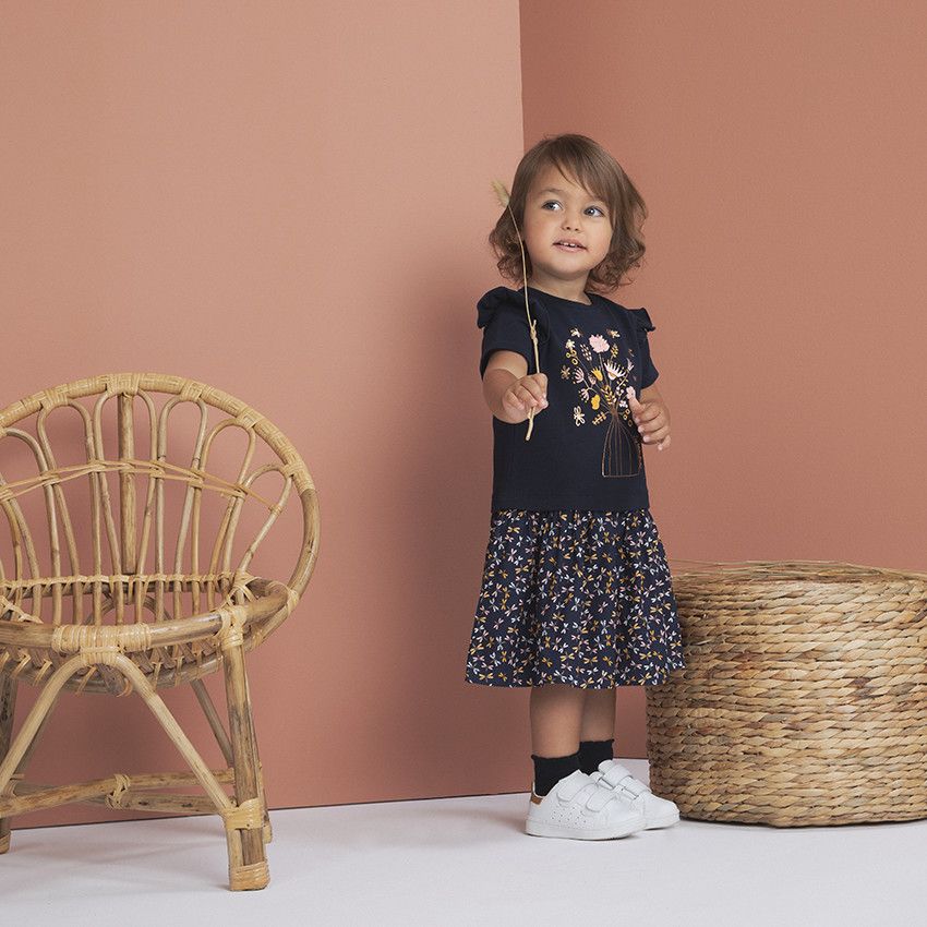 Orchestra Robe en maille manches courtes effet 2en1 Bleu 3 mois