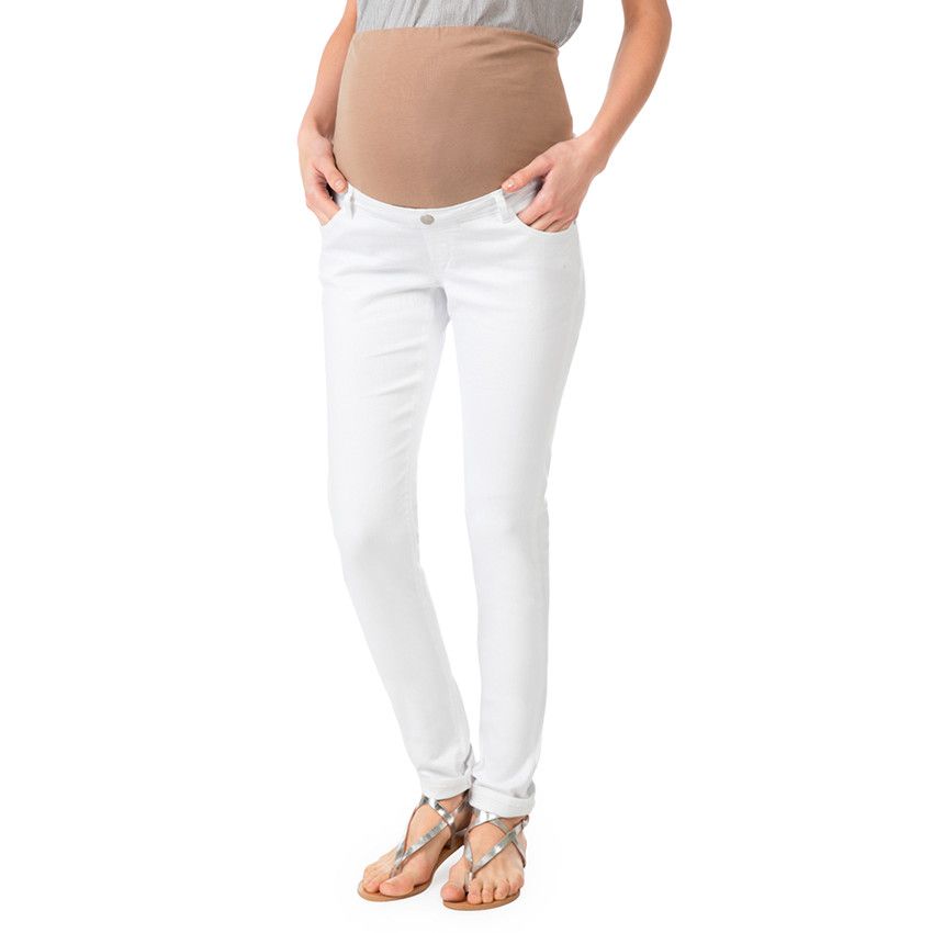 PREMAMAN Jeans de grossesse blanc avec bandeau haut ...