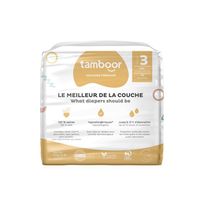 TAMBOOR Couche Premium T3 Midi (49kg) x25 Vert Couches Bain