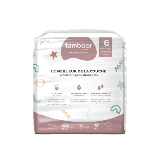 TAMBOOR Couche Premium T6 XL (+16kg) x18 Noir Couches Bain